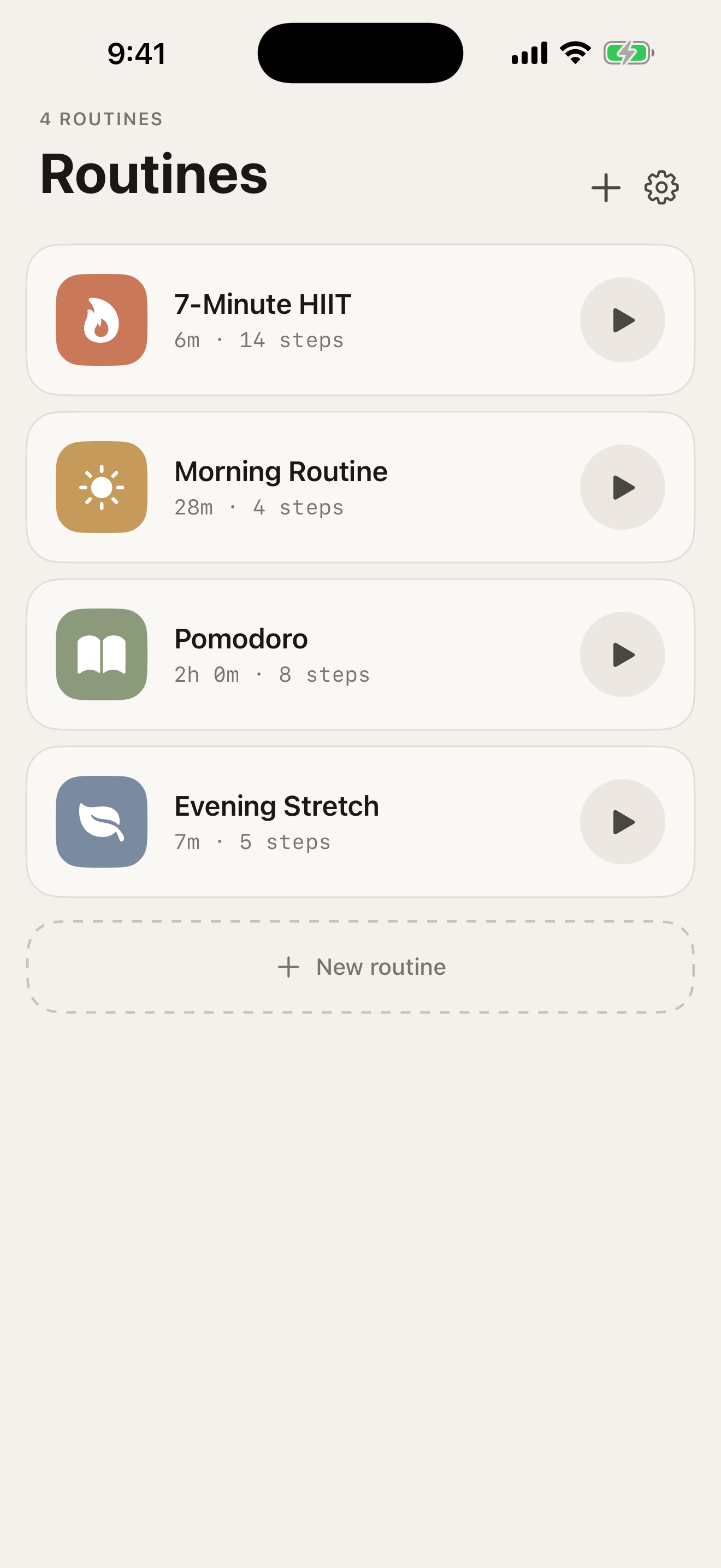 Home screen (routine list)