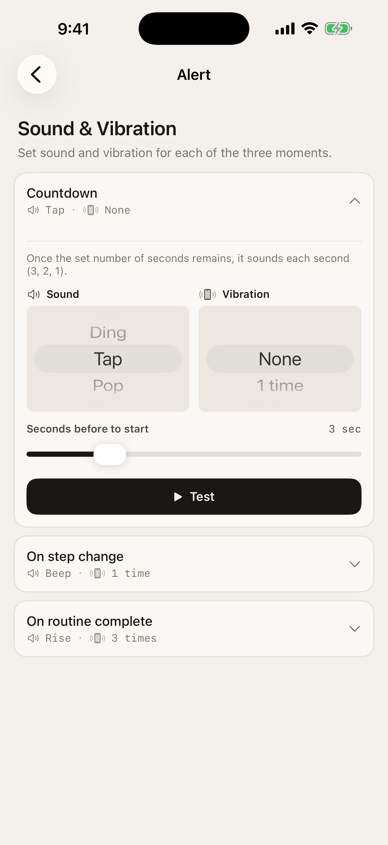 Sound and vibration settings