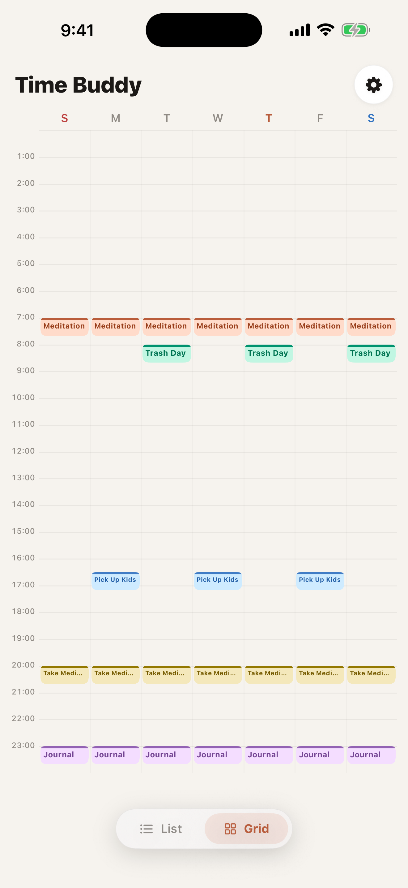 Weekly grid view